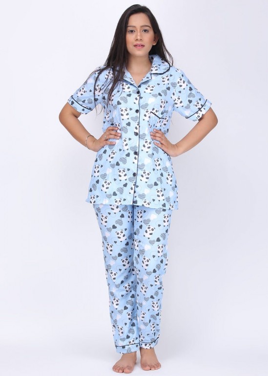 women's panda and heartr print nightsuit